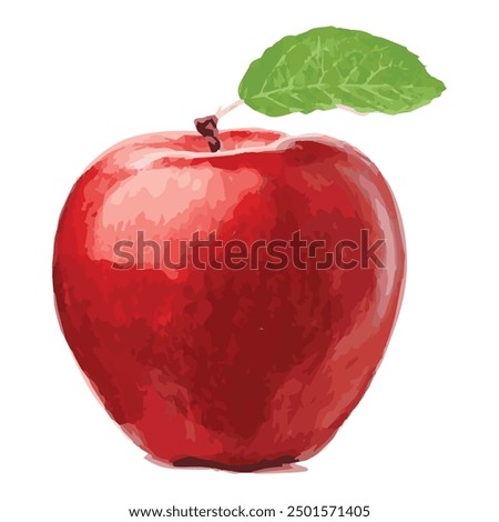 Fresh red apple with leaf on it vector illustration
