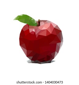 Fresh red apple low poly on white background. Abstract geometric design. Low poly triangular style. Vector Eps10