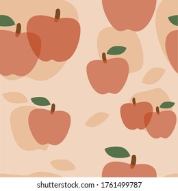 Fresh Red Apple Pattern Background.Vector Illustration Of Red Apple Seamless Pattern Texture.