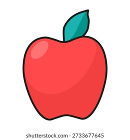 Fresh red apple for school lunch. Healthy quick vitamin snack for student. Futuristic stroked shadows and highlights vector isolated on white background