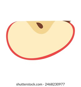 Frisches rotes Apfelscheiben-Symbol. Gesunder vegetarischer Snack, geschnittener Apfel für Design, Infografik. Auf Apfelstücke geschnitten. Hand gezeichnet trendige flache Stil isoliert auf weiß. Vektorillustration