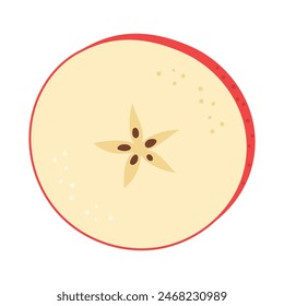 Icono de rebanada de manzana roja fresca. Snack vegetariano saludable, manzana cortada para el diseño, infografía. Cortado en trozos de manzana. Estilo plano de moda dibujado a mano aislado en blanco. Ilustración vectorial