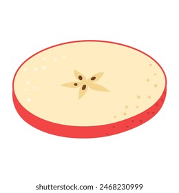 Fresh red apple slice icon. Healthy vegetarian snack, cut apple for design, infographic. Sliced on pieces apple. Hand drawn trendy flat style isolated on white. Vector illustration