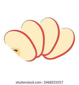 Fresh red apple slices icon. Healthy vegetarian snack, cut apple for design, infographic. Sliced on pieces apple. Hand drawn trendy flat style isolated on white. Vector illustration