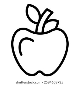 Fresh red apple vector with green leaves, simple and clean fruit icon.