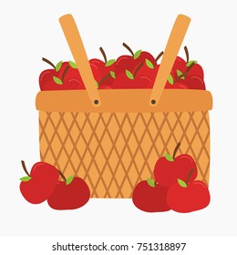 fresh and red apples in a basket. fresh fruits cartoon vector