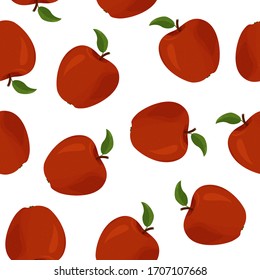 Fresh red apples seamless vector patter. Summer bright fruit background.