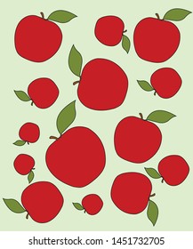 Fresh red apples of various sizes in same vectorial pattern background design