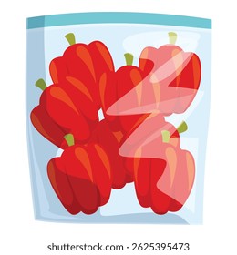 Fresh red bell peppers preserving freshness in plastic bag