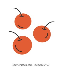 Cerezas rojas frescas. Ilustración vectorial de estilo caricatura plana aislada en fondo blanco.