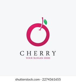 Fresh Red Cherry Fruit Logo Icon. Vector Illustration Cherries Symbol.