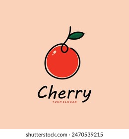 Fresh Red Cherry Fruit Logo Icon. Vector Illustration Cherries Symbol.
