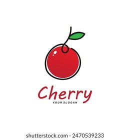 Fresh Red Cherry Fruit Logo Icon. Vector Illustration Cherries Symbol.