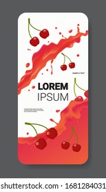 fresh red cherry juice liquid splash realistic splashes healthy fruits splashing waves smartphone screen mobile app vertical copy space vector illustration