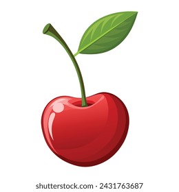 Fresh Red Cherry Vector Illustration on White Background