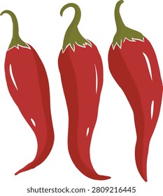 Fresh Red Chili Pepper Hand Drawn Harvest Vegetable Clipart Isolated on White Background for Farm Fresh Produce, Cooking and Early Autumn Theme