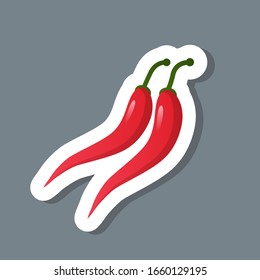 fresh red chili pepper sticker tasty vegetable icon healthy food concept vector illustration