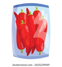 Fresh red chili peppers packed and sealed in plastic to preserve freshness