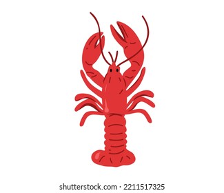 Cangrejo de río rojo fresco de estilo plano aislado en un fondo blanco. Ilustración del vector