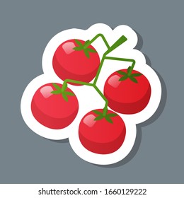 fresh red crerry tomato branch sticker tasty vegetable icon healthy food concept vector illustration