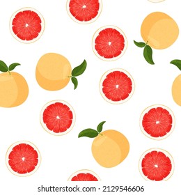 Fresh red grapefruit background. Bright fruit seamless pattern.