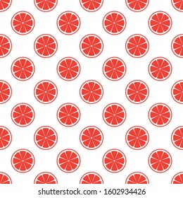 Fresh red grapefruit citrus sliced vector illustration on white. Seamless grapefruit pattern.