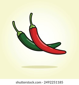 Fresh red and green chili, vegetable vector illustration