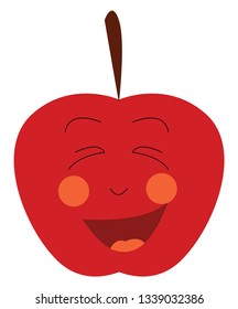 A fresh red happy apple with stem vector color drawing or illustration 