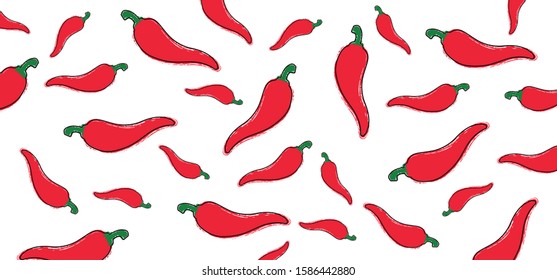 Fresh red hot chilli cayenne pepper, peppers. Line pattern. Vector icon or pictogram. Vegan, vegans mexicans foot. Cartoon foots, ripe fruit symbol. Happy spicy day. For cooking, cook sign.