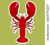 Fresh red lobster vector illustration with realistic shell details, large claws and long antennae