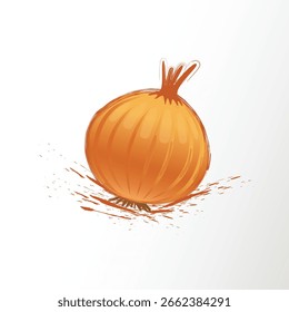 Ilustração de vetor de cebola vermelha fresca mostrando bulbo inteiro e peças fatiadas em estilo aquarela pintado à mão.