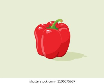 Fresh red pepper vegetable isolated icon. Fresh red Paprika. Pepper for farm market, vegetarian salad recipe design. Vector flat illustration. 