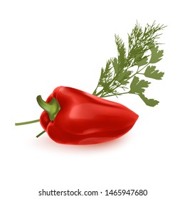 Fresh red pepper vegetable isolated on white background. pepper for farm market, vector EPS 10 format, illustration in Realistic style