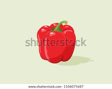 Fresh red pepper vegetable isolated icon. Fresh red Paprika. Pepper for farm market, vegetarian salad recipe design. Vector flat illustration. 