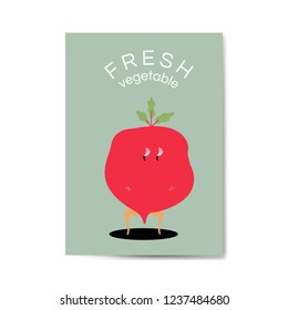 Fresh red radish cartoon character vector