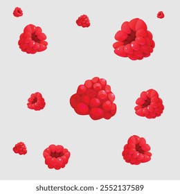 Fresh red raspberries on a white background, highlighting their vibrant color and texture. Perfect for food packaging, healthy product promotions, and nature-inspired designs.