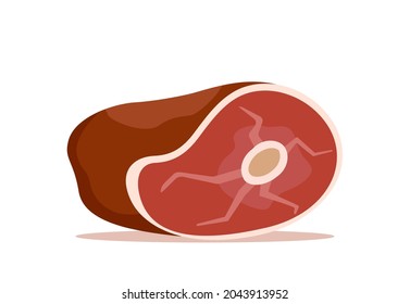 Carne cruda roja fresca, pieza grande. Icono de la carnicería. Ilustración vectorial en estilo plano