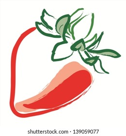 Fresh red ripe strawberry vector watercolor sketch