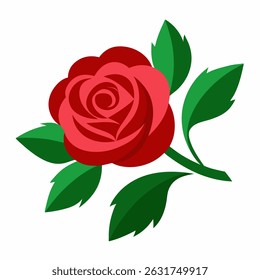 A fresh red rose with green leaves. 
