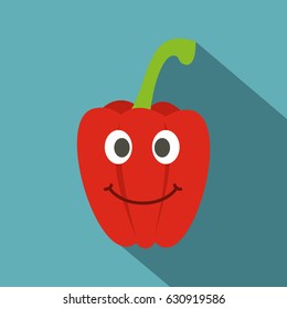 Fresh red smiling sweet pepper icon. Flat illustration of fresh red smiling sweet pepper vector icon for web on baby blue background