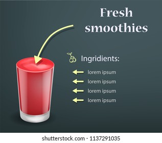 Fresh red smoothie concept background. Realistic illustration of fresh red smoothie vector concept background for web design