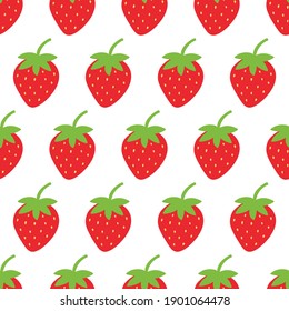 Fresh red strawberry cartoon style vector seamless pattern background.