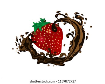 Fresh red strawberry  in chocolate splash