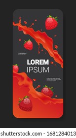 fresh red strawberry juice liquid splash realistic splashes healthy fruits splashing waves smartphone screen mobile app vertical copy space vector illustration