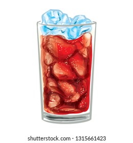 Fresh Red Strawberry Soda With Ice Vector Illustration