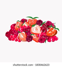 Fresh red sweet berries lie together and raspberries and strawberries