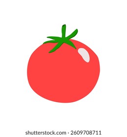 Fresh red tomato with green leaf on white background.