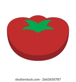 Tomate rojo fresco con tallo de hoja verde y forma redonda suave para cocinar y Ilustración vectorial nutricional