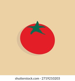 Tomate vermelho fresco com caule verde em estilo vetor plano. Ilustração vegetal orgânica simples para cozinhar saudável, salada e designs de ingredientes
