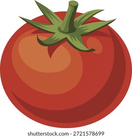 Fresh red tomato with green stem isolated on white background, perfect for food packaging, grocery branding, recipe websites, healthy eating blogs, restaurant menus, posters, agriculture marketing, and organic food promotions.